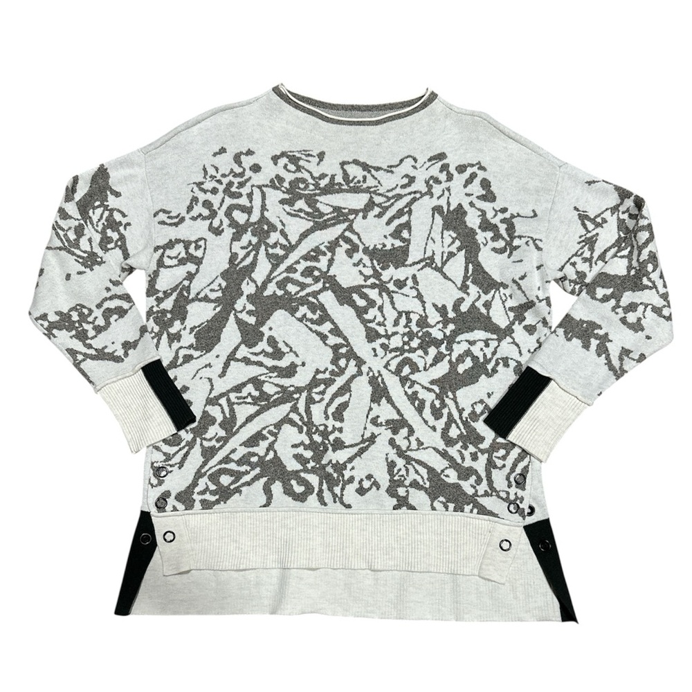 Nic+Zoe Snowbird Sweater Pullover Graphic Knit Neutral Cream Grey Medium - Picture 10 of 11